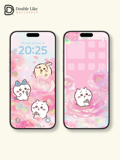 Pink Peony Garden – Kawaii Romantic Floral Wallpaper Set [#CKW362]