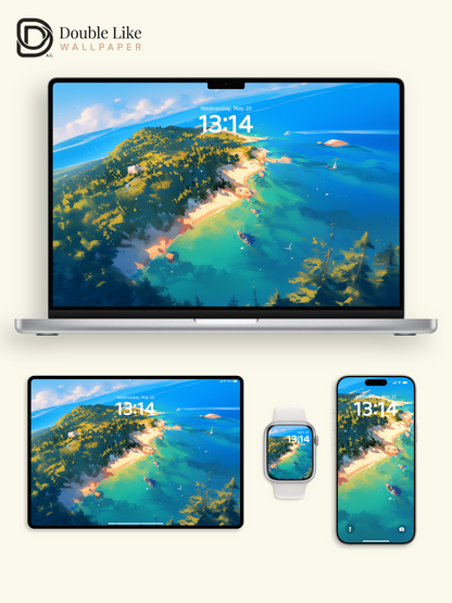 Aerial Island Coastline Ocean Summer Digital Art Wallpaper Pack [#ZJY558]