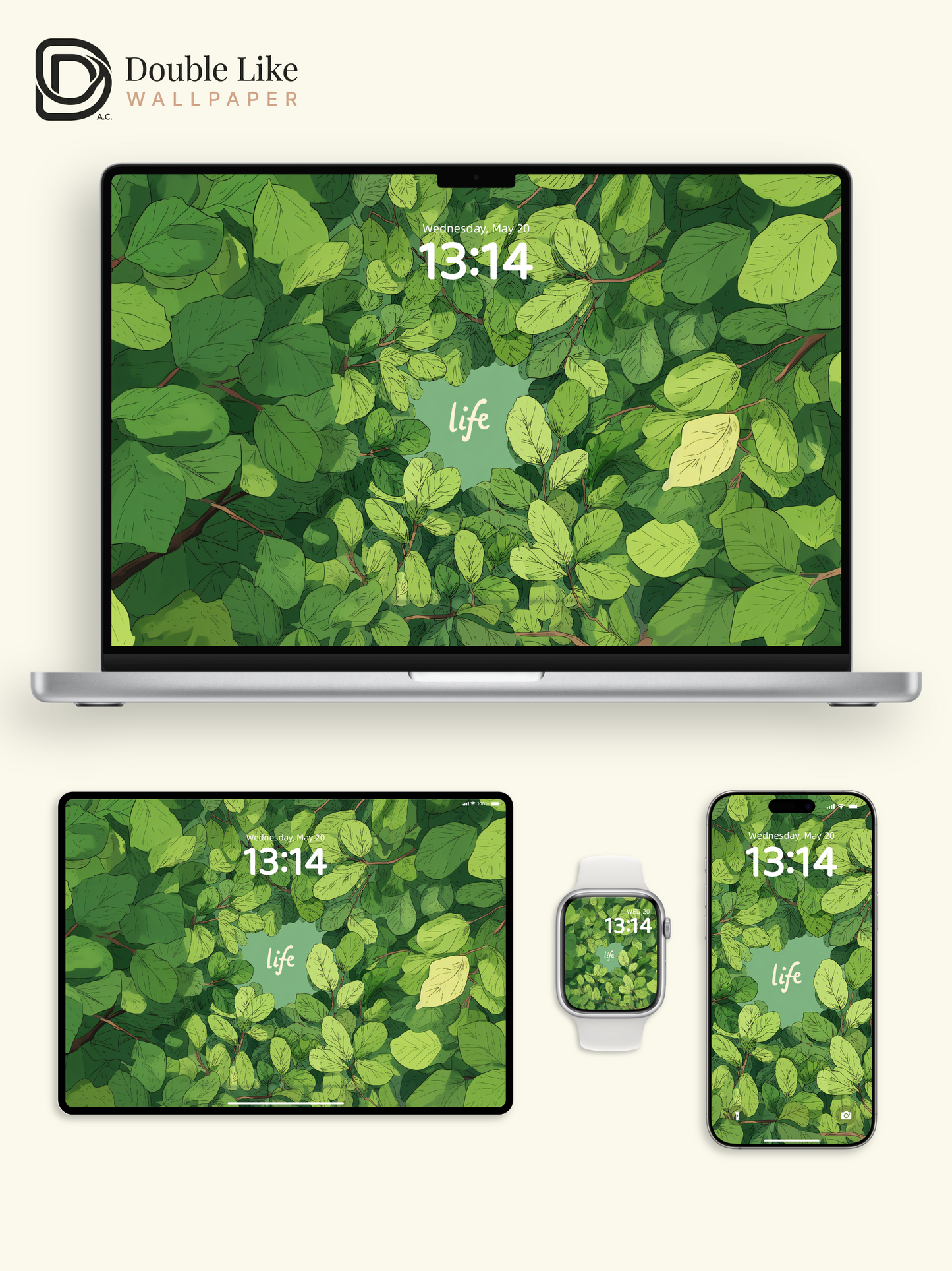 Aesthetic Green Leaves Life Typography Illustration Wallpaper Pack [#JJ1211]
