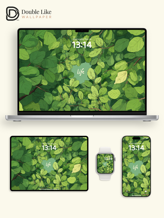 Aesthetic Green Leaves Life Typography Illustration Wallpaper Pack [#JJ1211]