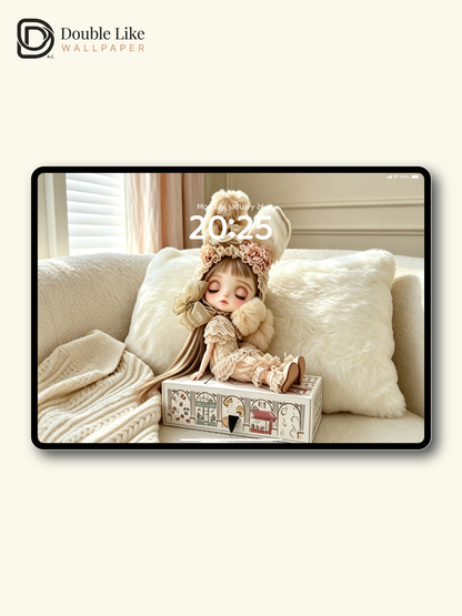 Vintage Bunny Ear Blythe Doll Cream Beige Dreamy Aesthetic Wallpaper [#HWWs005]