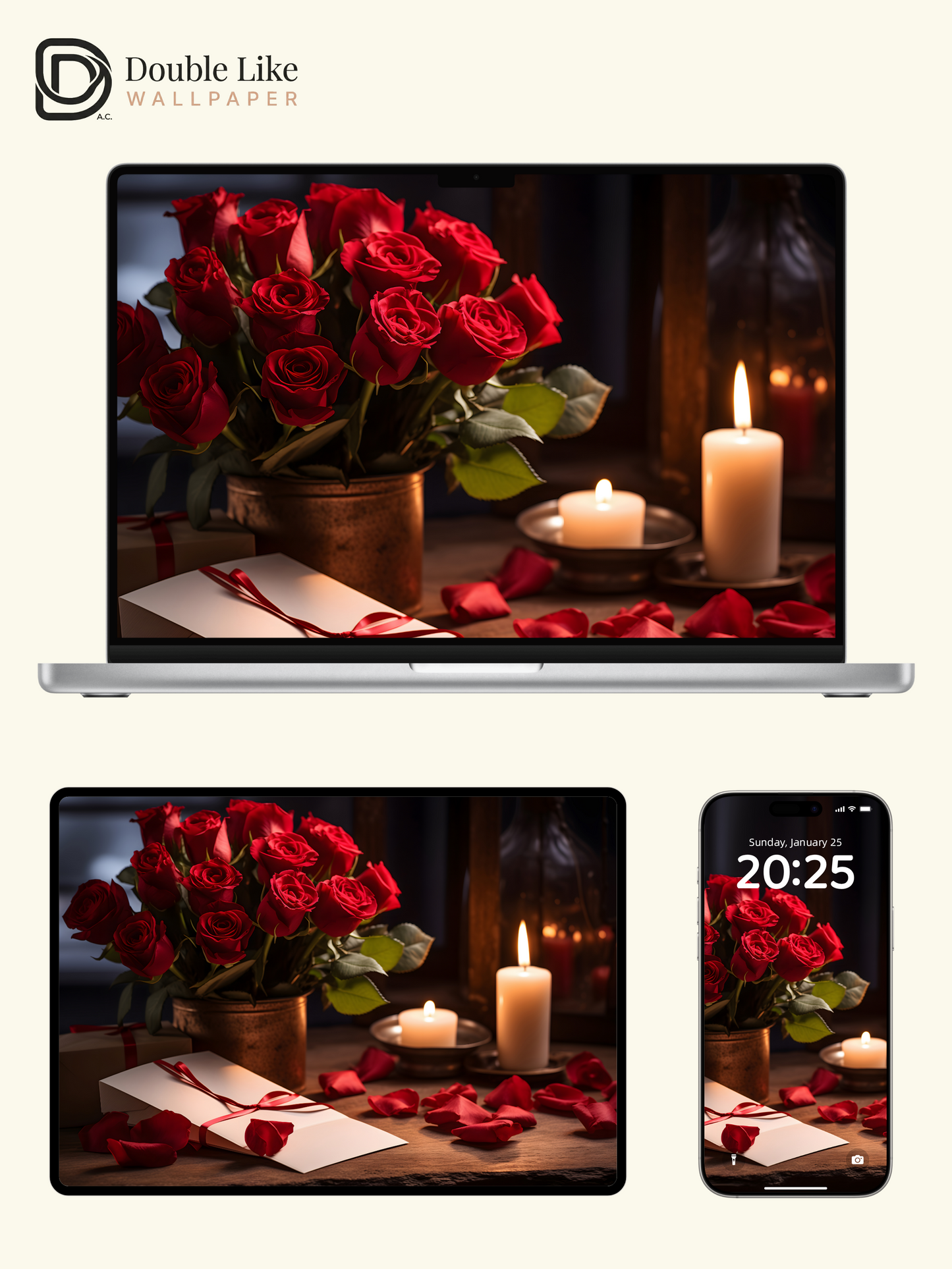 Romantic Red Roses Candlelight Valentine Lock Screen Wallpaper Pack [#ZJYX0114]