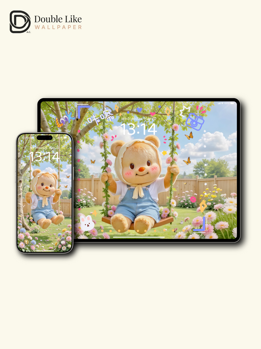 Butter Bear's Spring Swing | Cozy Healing Wallpaper Pack [#JJ145]