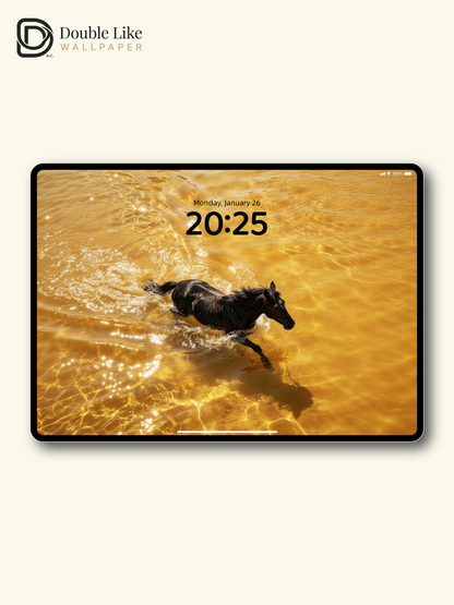 Black Horse Running In Golden Water Motivational Healing Wallpaper Pack [#LFHL30115]