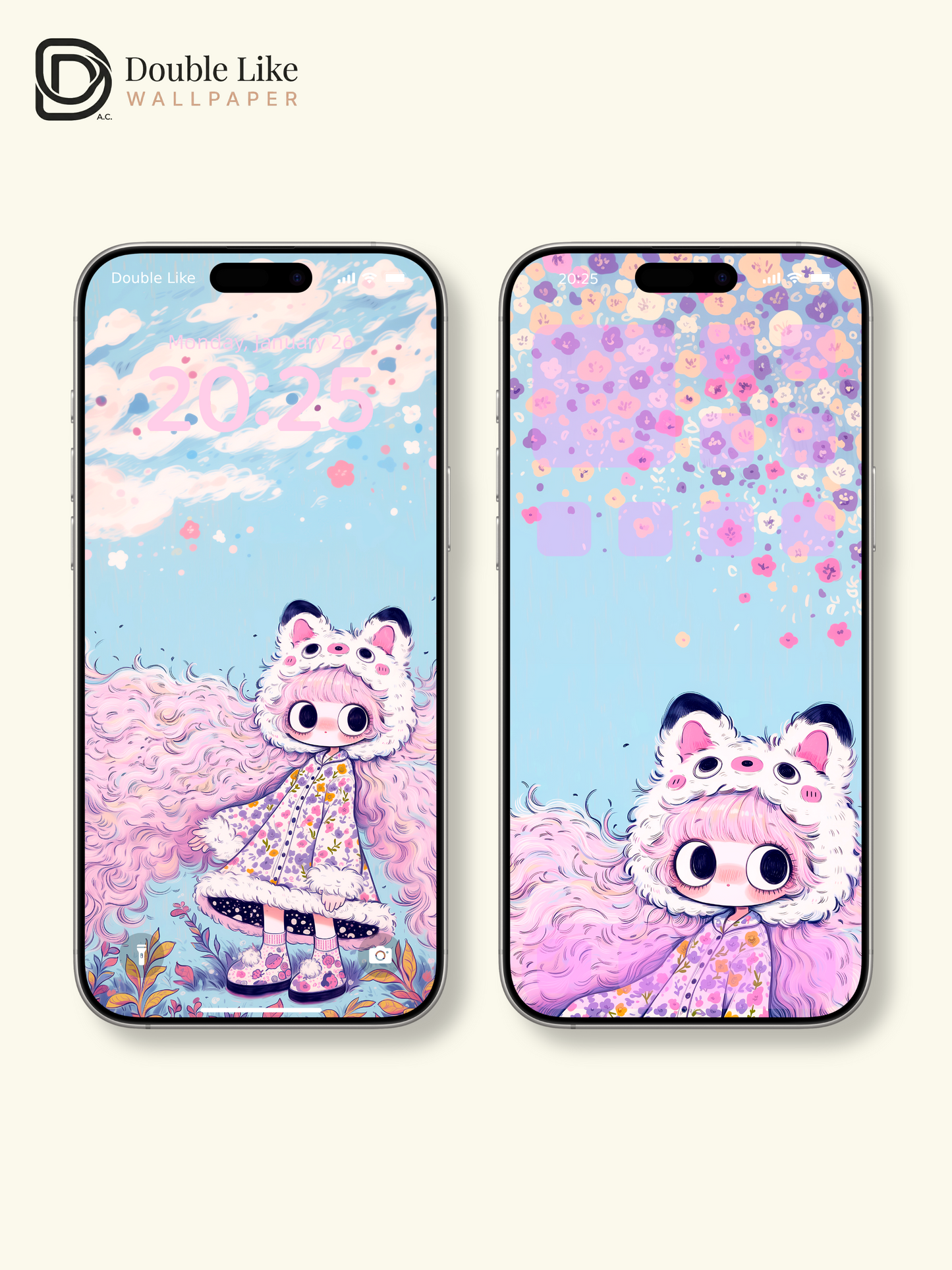 Kawaii Anime Girl Fluffy Animal Hat Sakura Floral Wallpaper [#HW1480]