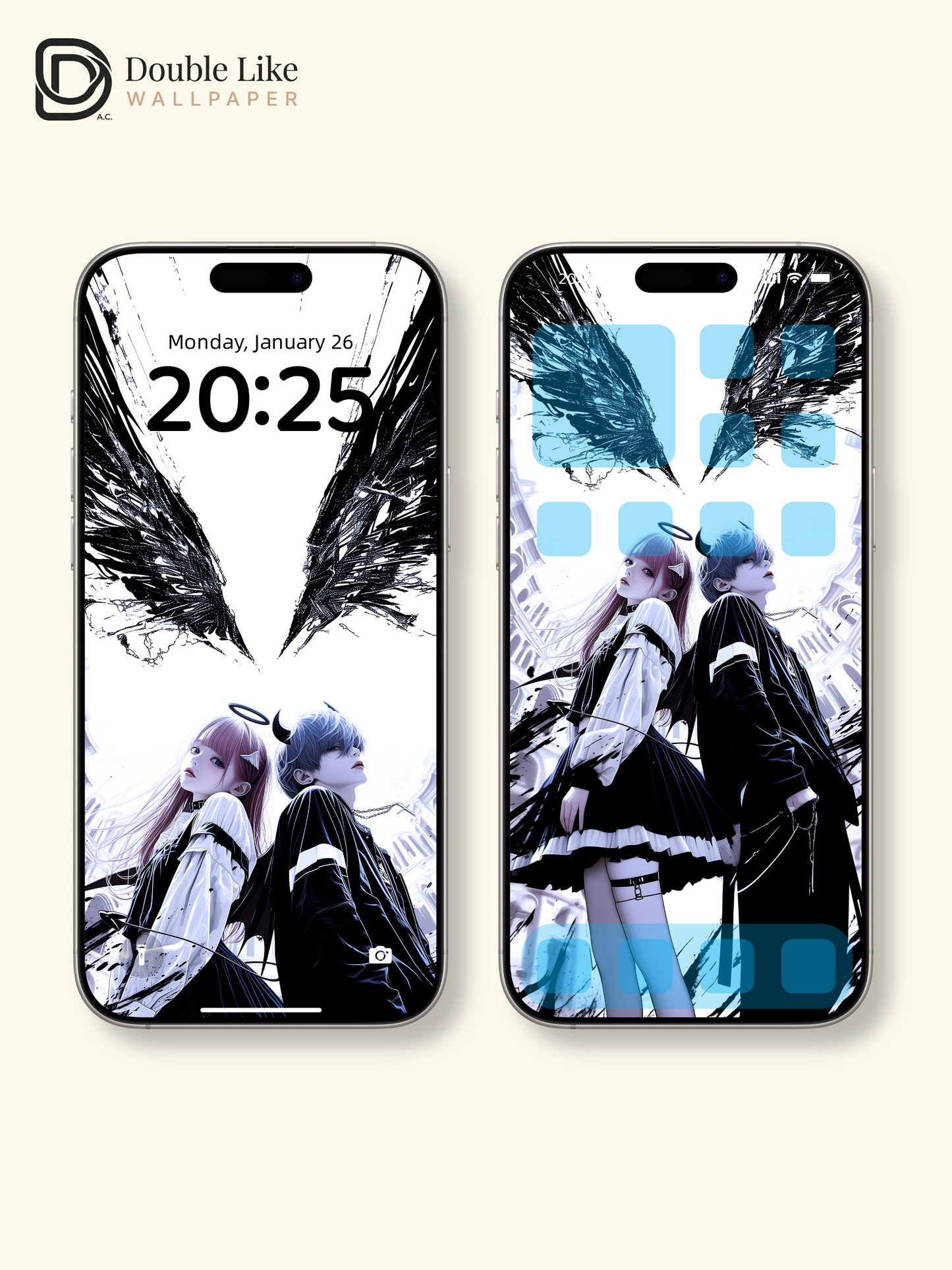 Gothic Anime Couple Angel Demon Wings Dark Techwear Aesthetic Wallpaper Pack [#HW1520]