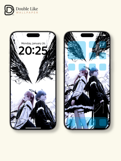 Gothic Anime Couple Angel Demon Wings Dark Techwear Aesthetic Wallpaper Pack [#HW1520]