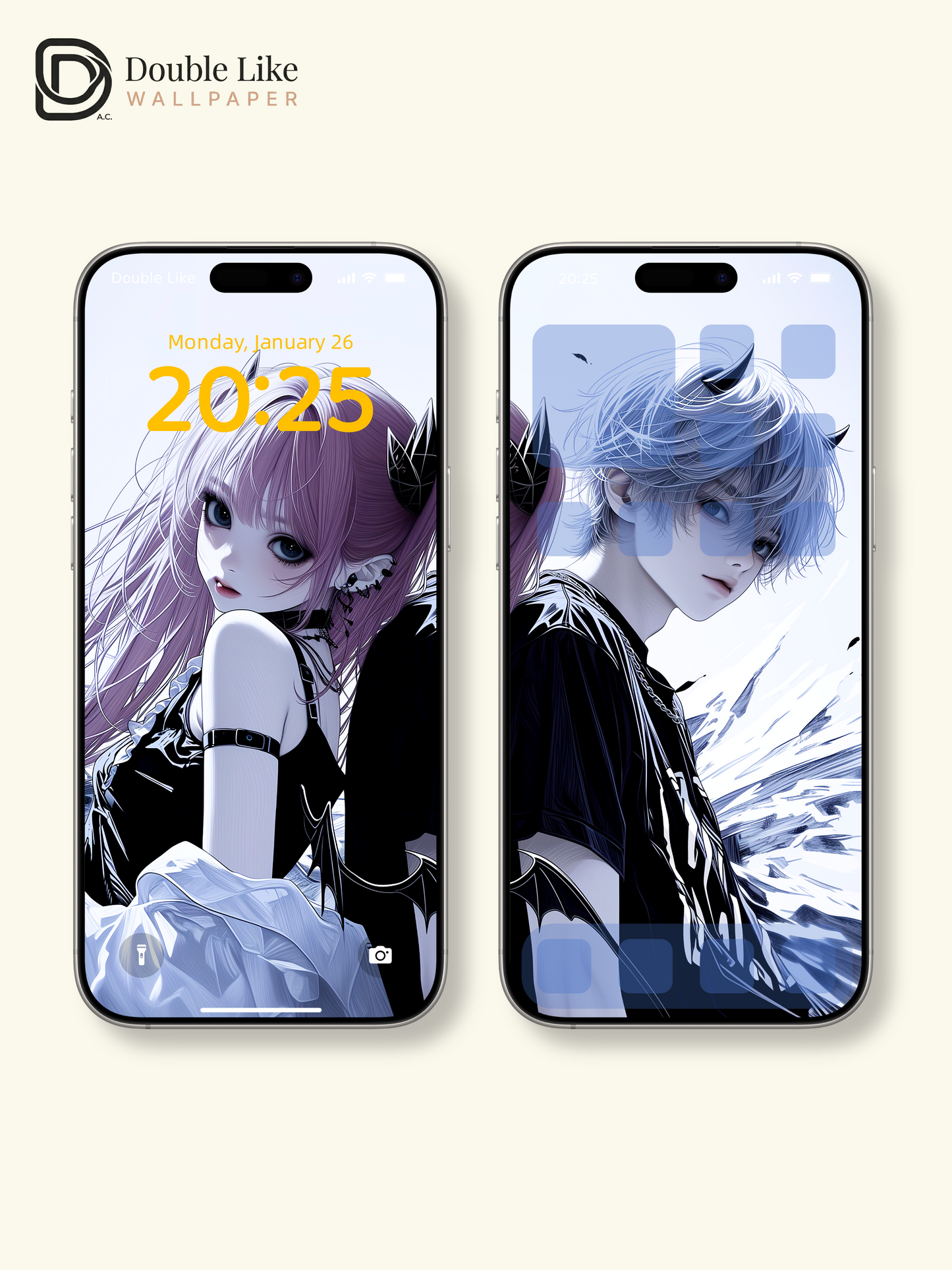 Cyberpunk Anime Demon Couple Horns Ink City Dark Aesthetic Wallpaper Pack [#HW1521]