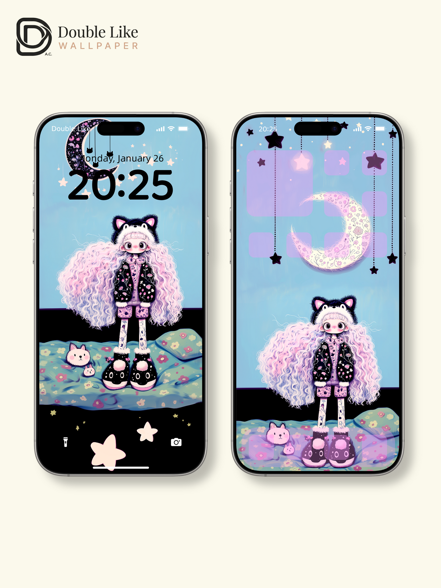 Kawaii Anime Girl Black Cat Beanie Pastel Wallpaper Pack [#HW1481]
