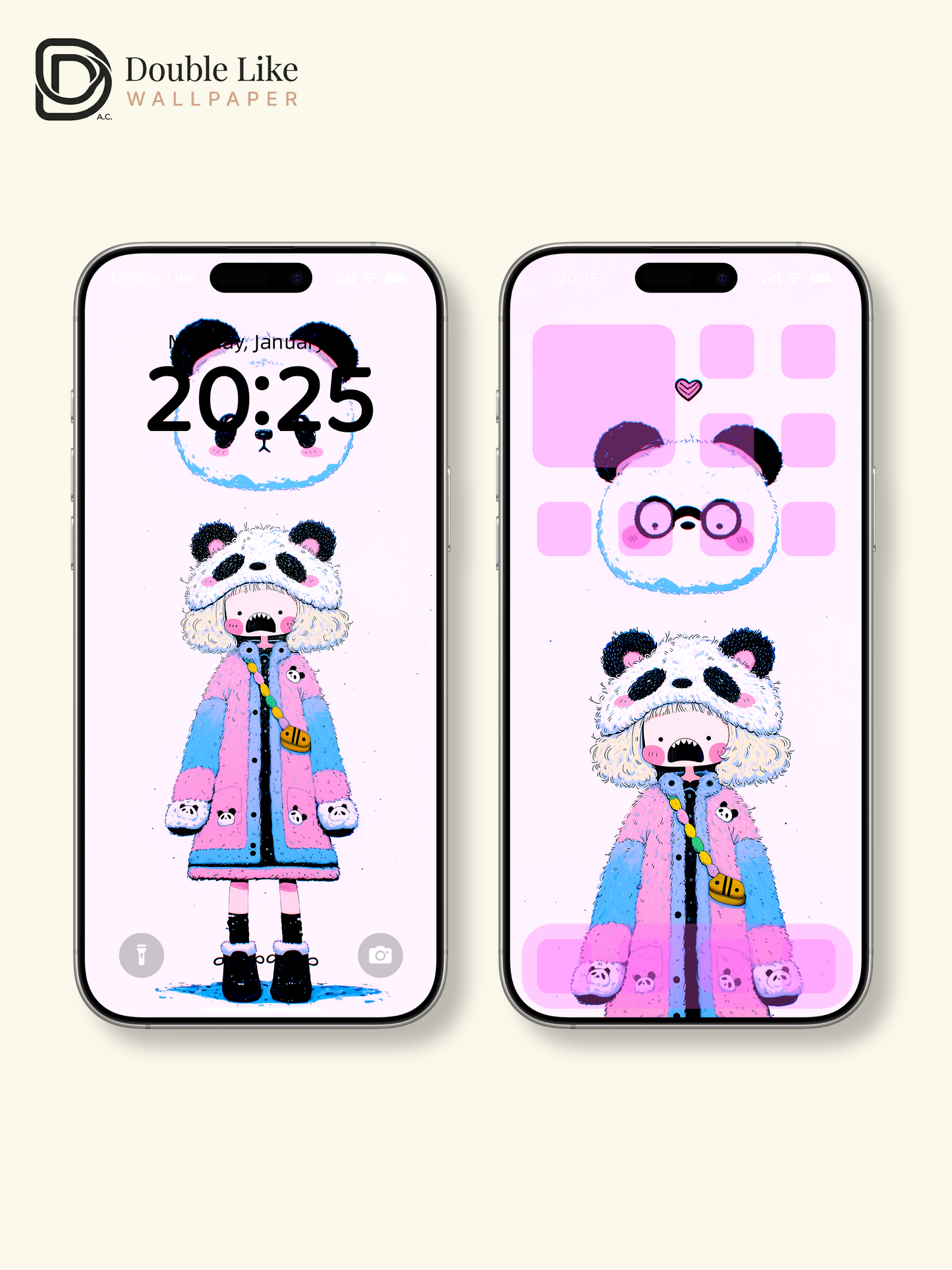 Kawaii Anime Panda Hat Girl Colorful Aesthetic Wallpaper [#HW1477]
