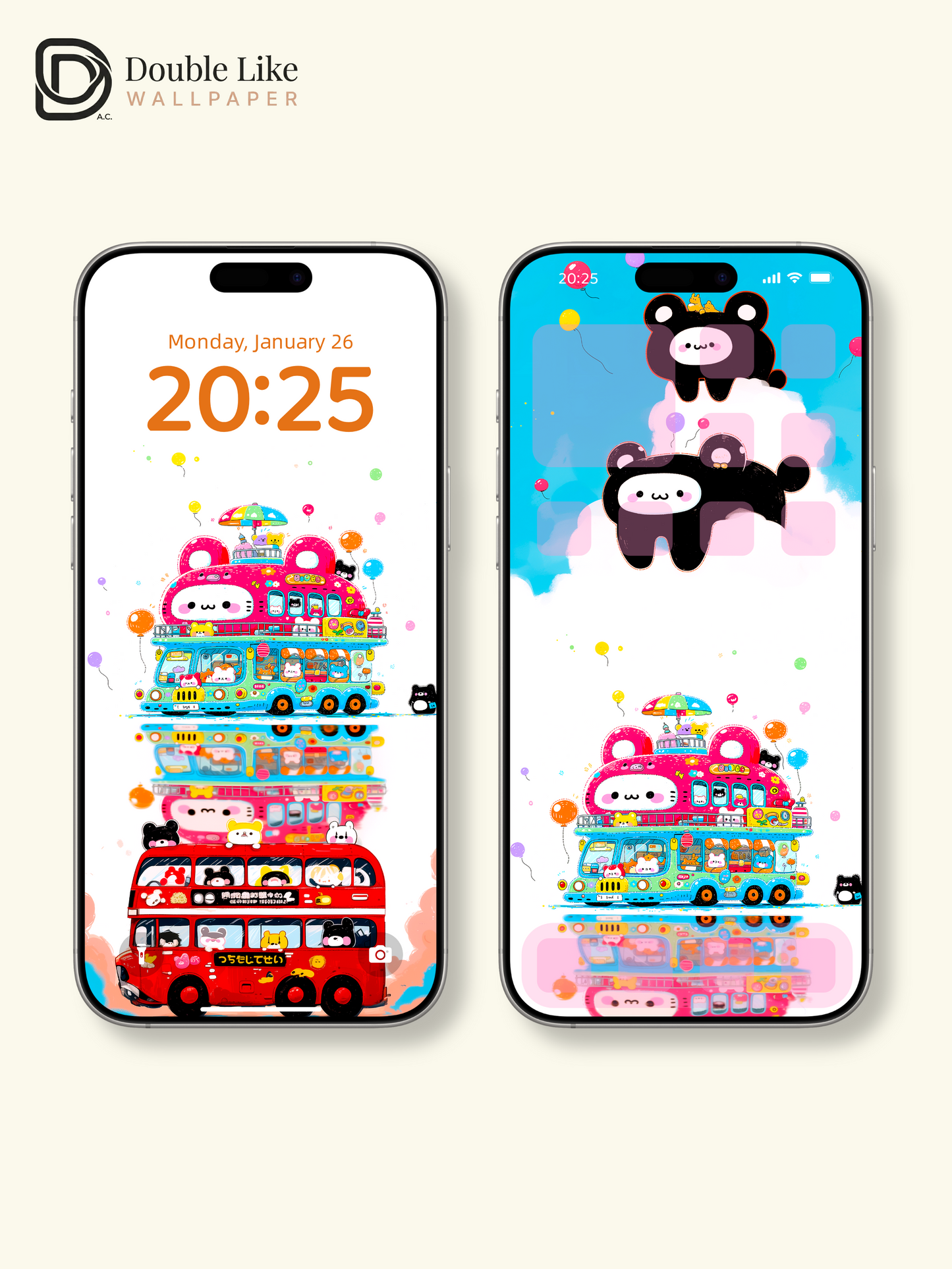 Cute Kawaii Animals Pink Bus Party Summer Aesthetic Wallpaper Pack [#HW1506]