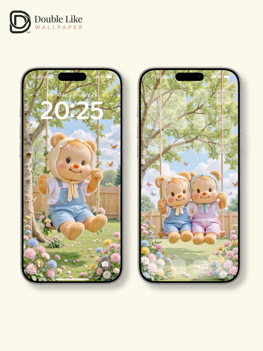Butter Bear's Spring Swing | Cozy Healing Wallpaper Pack [#JJ145]