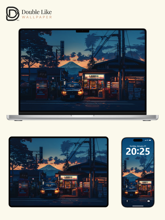 Sunset Mount Fuji Japanese Store Retro Car Anime Aesthetic Wallpaper Pack [#WGF092]