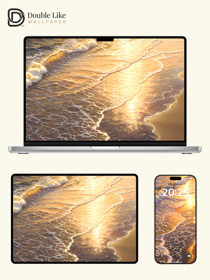 Golden Hour Beach Waves Reflection Aesthetic Multi Device Wallpaper Pack [#LFHL1068]