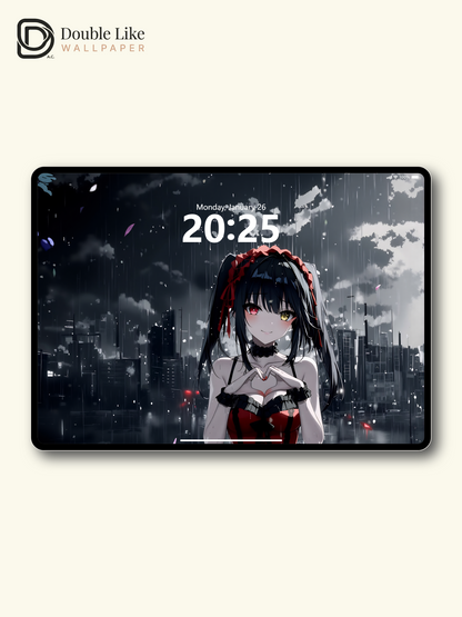 Gothic Anime Girl Rainy City Heart Gesture Dark Aesthetic Wallpaper Pack [#WGF024]