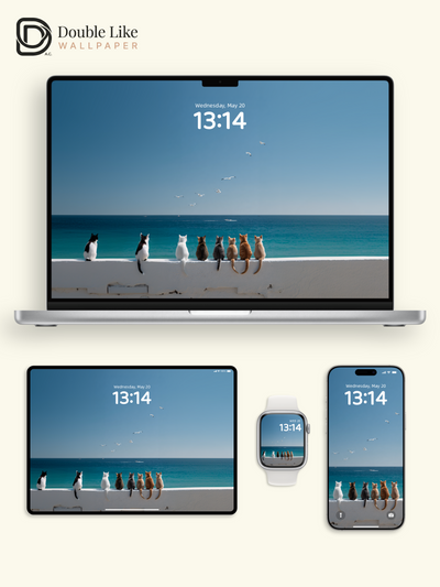 Cute Cats Seawall Ocean View Healing Aesthetic Wallpaper Pack [#JJ1269]