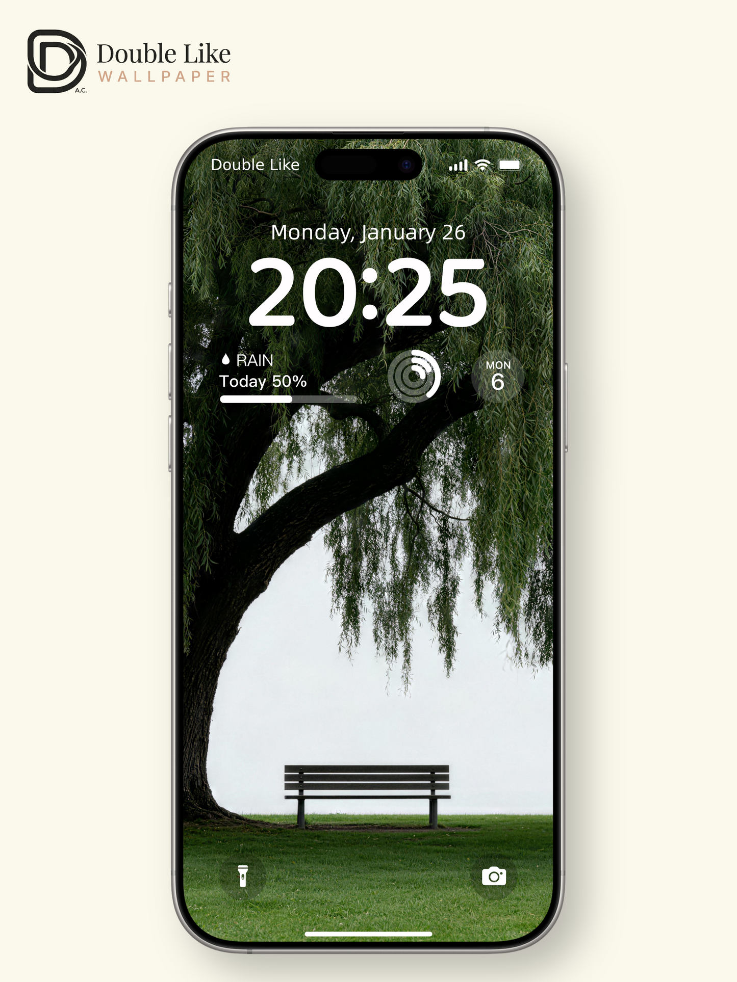 "The Empty Bench" Lonely Willow Tree Wallpaper Set [#LFHL30511]