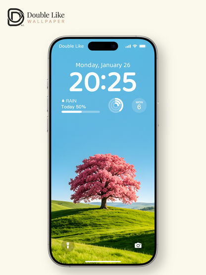 Minimalist Pink Tree Green Hill Aesthetic Spring Nature Wallpaper Pack [#ZMY520]