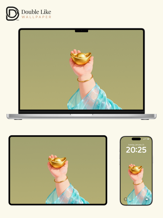 Golden Ingot in Chubby Hand Minimalist Aesthetic Wallpaper Pack [#JJ230908]