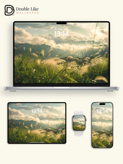 Healing Green Mountain Grass Sunlight Nature Wallpaper Pack [#ZJYX0065]