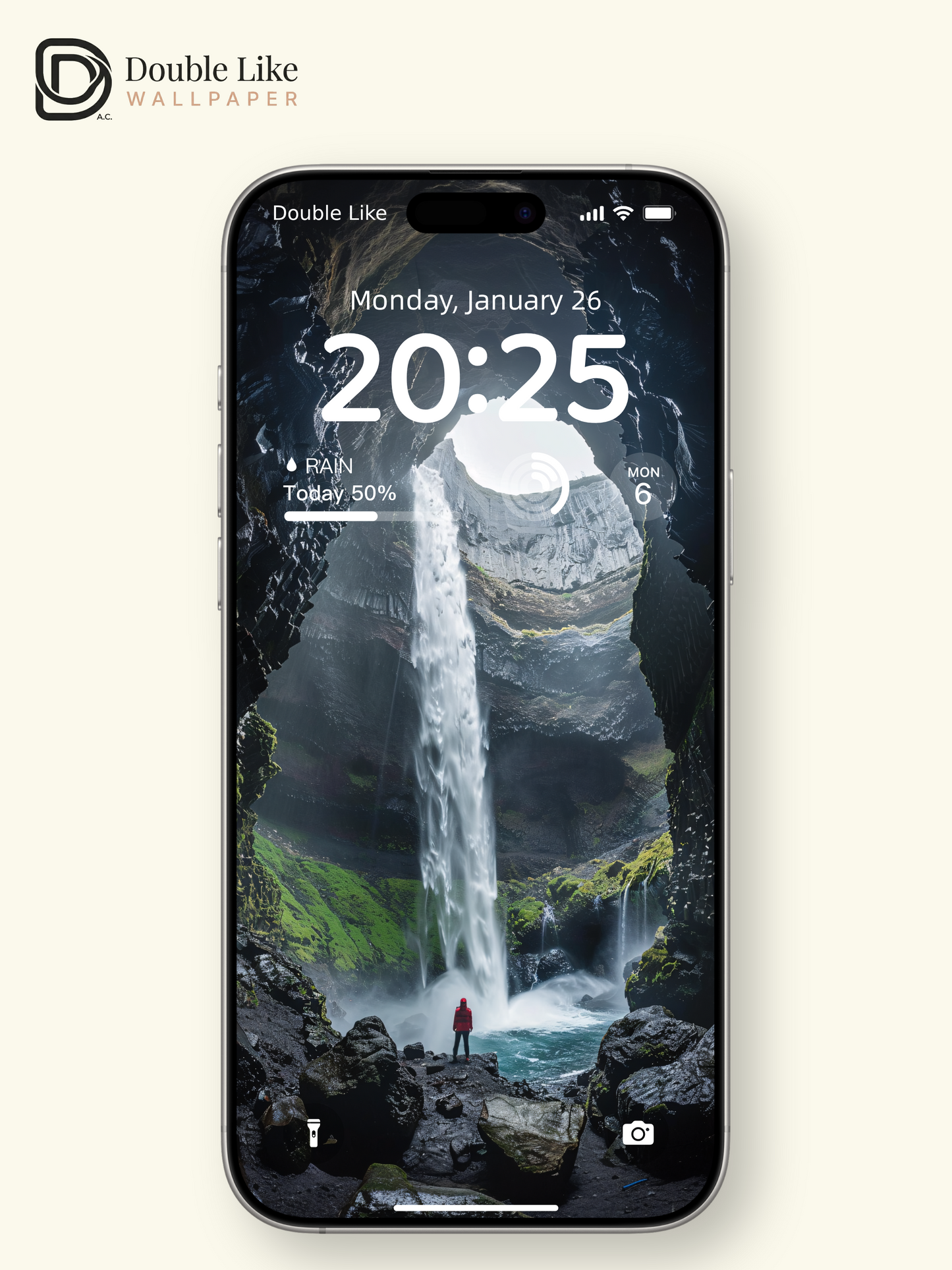 Misty Cave Waterfall & Red Traveler Nature Wallpaper Pack [#JJ1398]