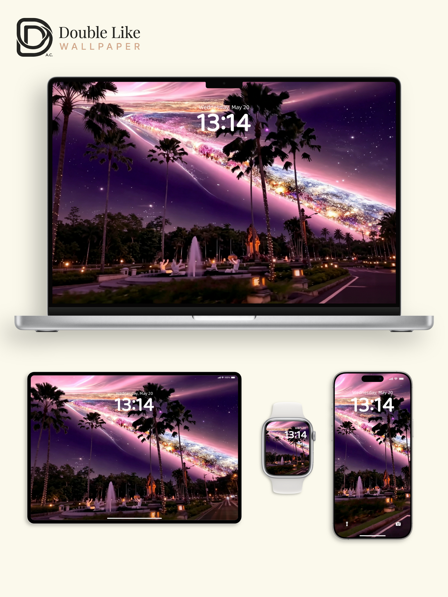 Galactic Secret Realm | Pink Purple Galaxy Coconut Grove Dreamy Wallpaper Pack for All Screens [#HWWx032]