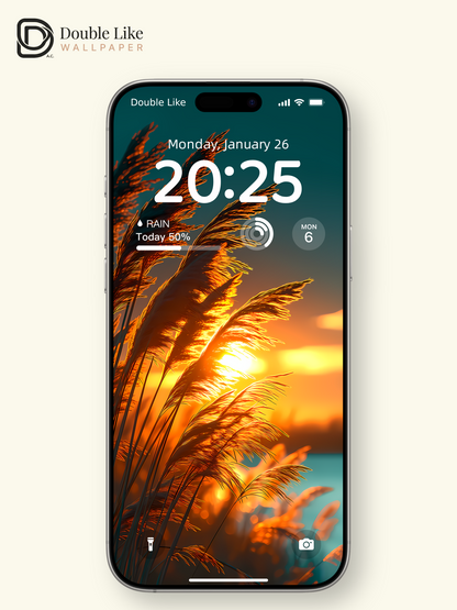 Aesthetic Reed Grass Golden Sunset Lake Landscape Digital Art Wallpaper Pack [#LFHL1027]