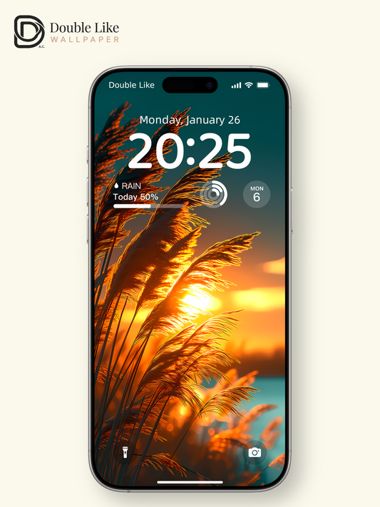 Aesthetic Reed Grass Golden Sunset Lake Landscape Digital Art Wallpaper Pack [#LFHL1027]