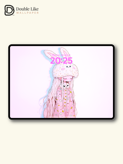Kawaii Sleepy Anime Girl Fluffy Bunny Beanie Wallpaper [#HW1474]