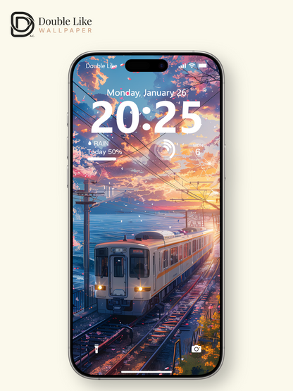 Sunset Cherry Blossom Coastal Train Anime Aesthetic Wallpaper Pack [#WGF043]