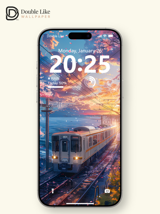 Sunset Cherry Blossom Coastal Train Anime Aesthetic Wallpaper Pack [#WGF043]