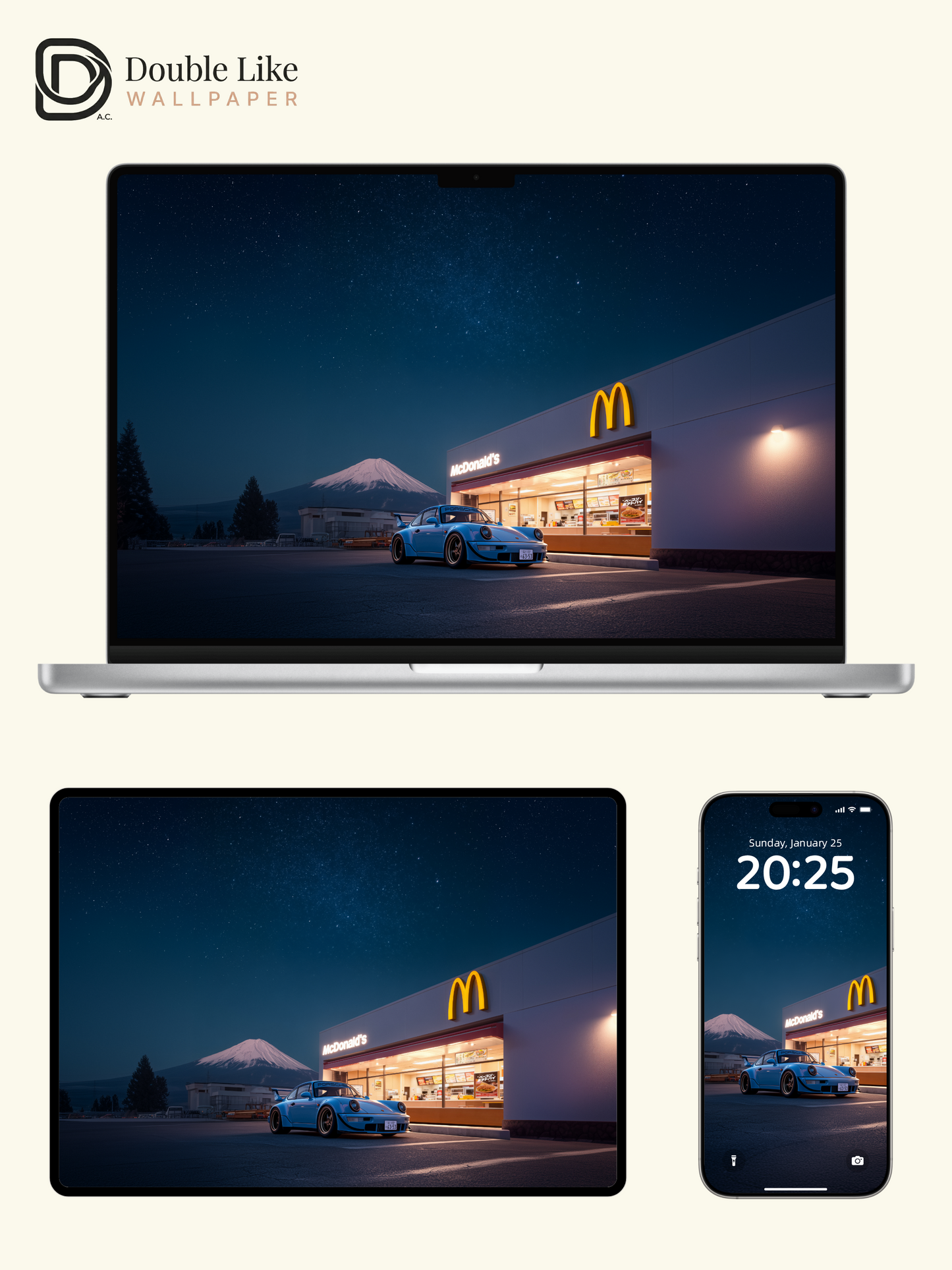 Starry Night Mount Fuji Sports Car & McDonald's Aesthetic Wallpaper Pack [#JJ20926]
