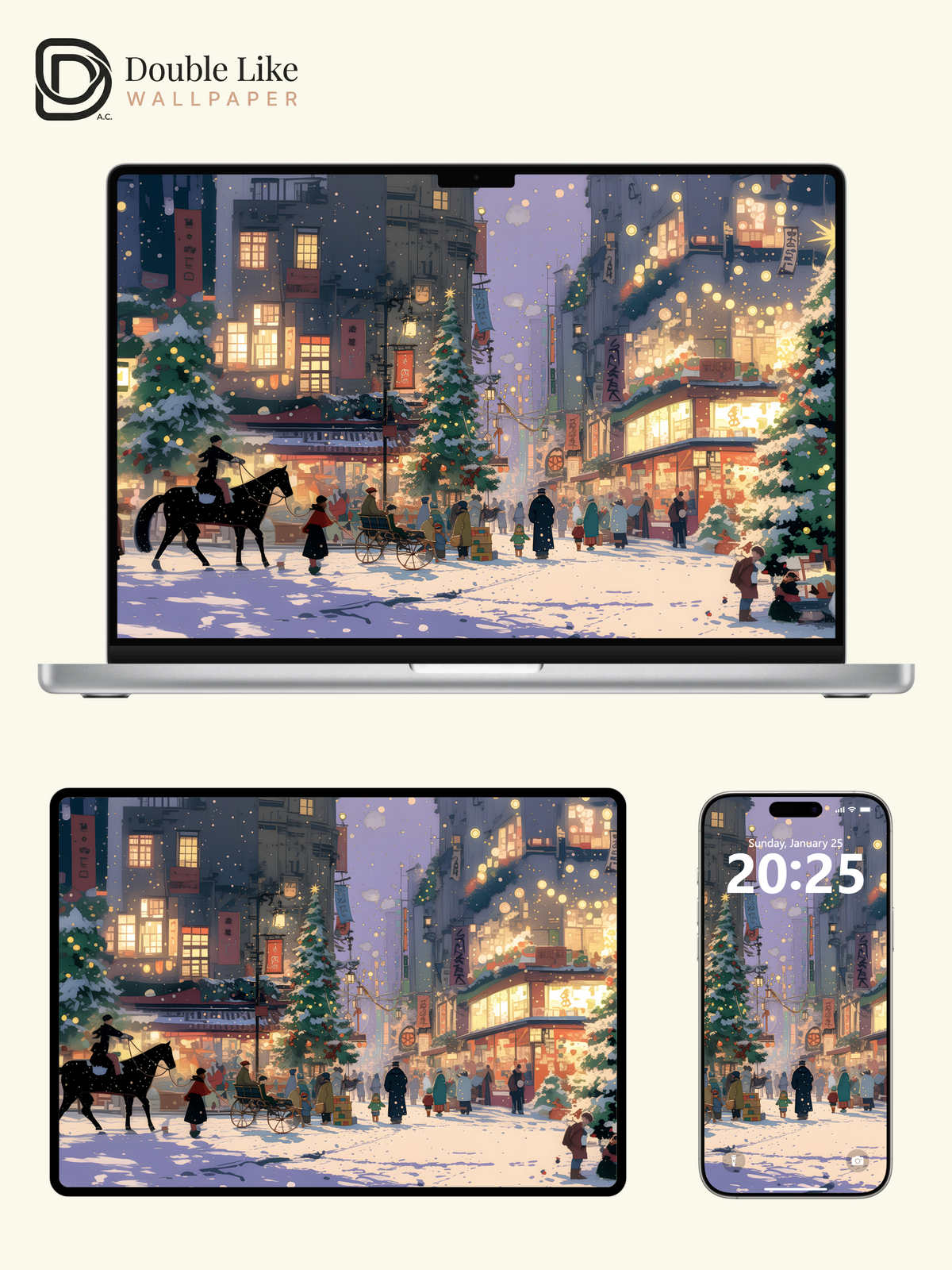 Cozy Christmas Snowy Town Anime Inspired Aesthetic Wallpaper Pack [#WGF065]