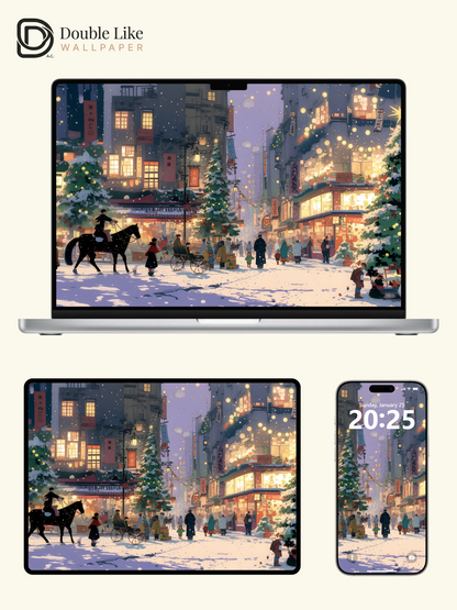Cozy Christmas Snowy Town Anime Inspired Aesthetic Wallpaper Pack [#WGF065]