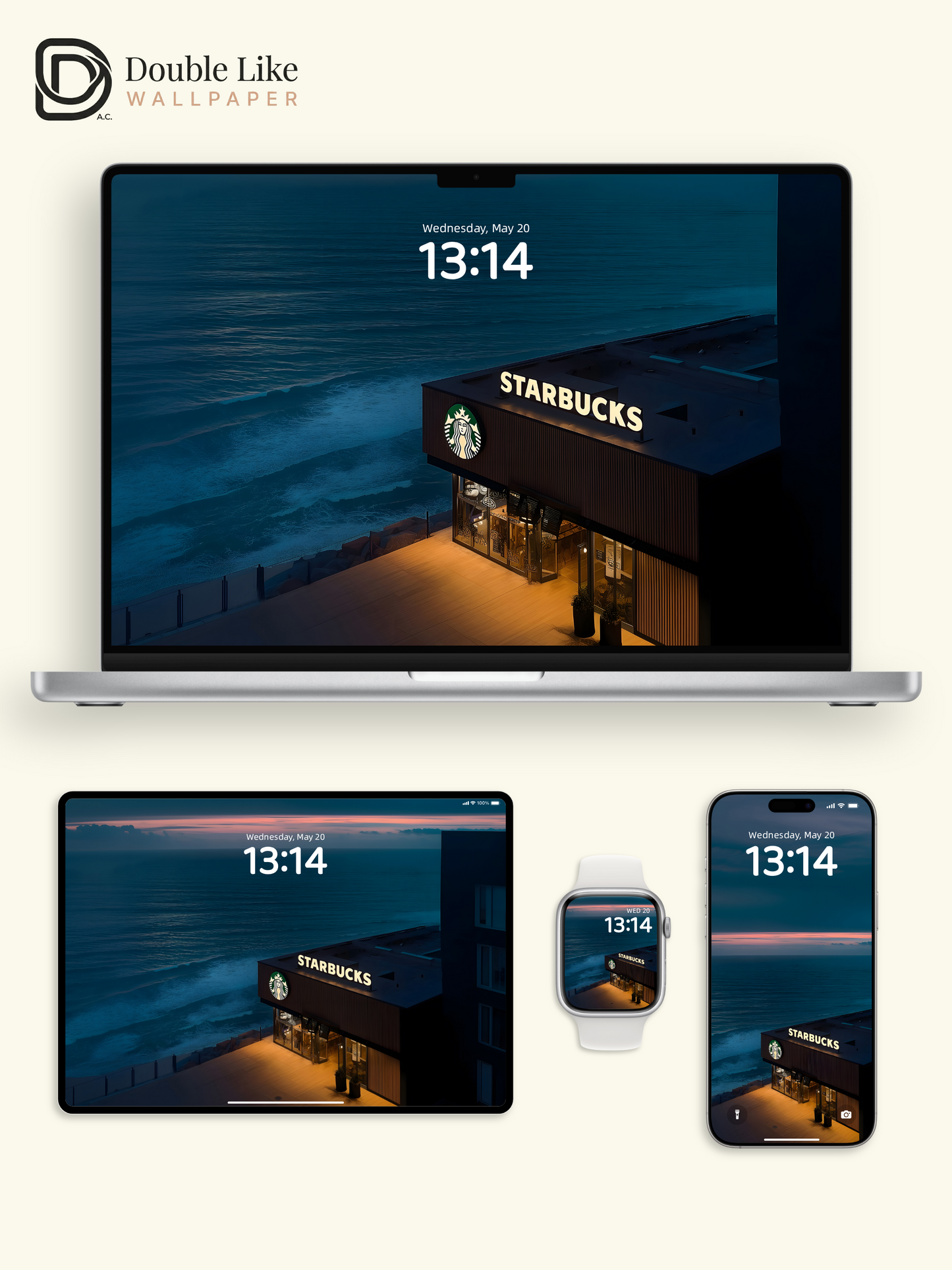 Cinematic Seaside Cafe Ocean Night Ambient Wallpaper Pack [#ZJYX0434]