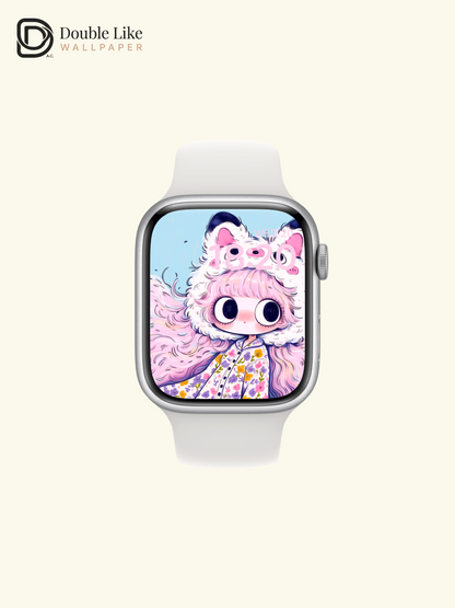 Kawaii Anime Girl Fluffy Animal Hat Sakura Floral Wallpaper [#HW1480]
