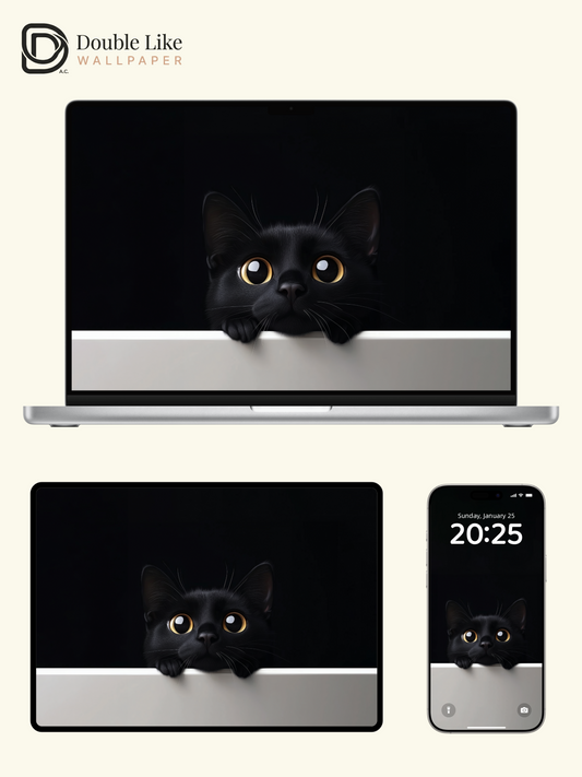 Curious Black Cat Golden Eyes Minimalist Wallpaper Pack [#JJ20302]