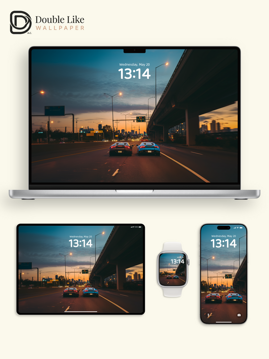 Sunset Highway Supercars City Skyline Aesthetic Wallpaper Pack [#JJ1396]