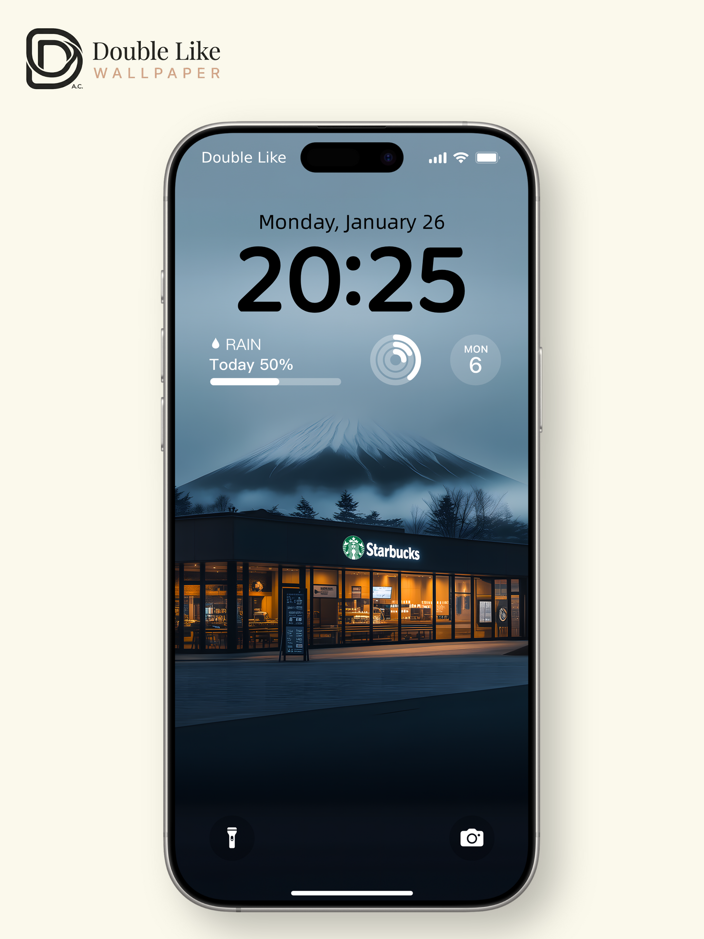 Foggy Night Mt.Fuji Starbucks Japanese Vibe Full Wallpaper Set [#ZMY008]