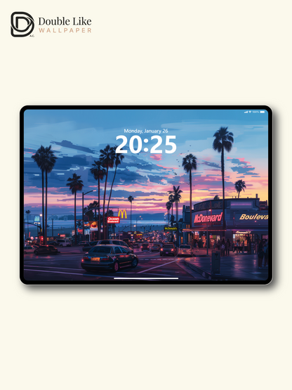 Retro Sunset Ocean Boulevard Palm Trees Anime Aesthetic Wallpaper Pack [#WGF090]