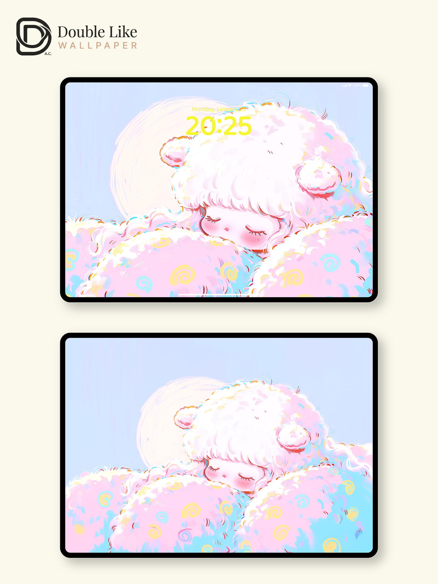Cute Sleeping Lamb Anime Girl Cozy Pastel Cloud Kawaii Aesthetic Wallpaper [#HW1499]