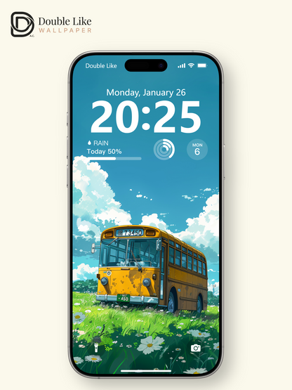 Retro Yellow Bus Daisy Meadow Anime Inspired Healing Wallpaper Pack [#WGF047]