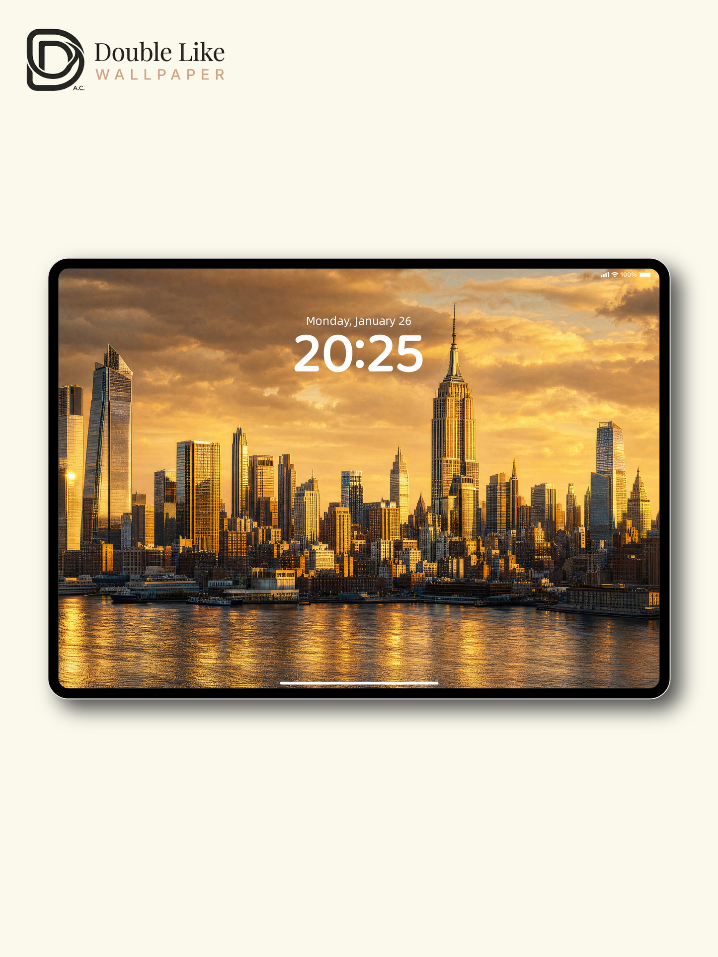 New York City Skyline Golden Sunset River Landscape Wallpaper Pack [#ZJYR004]