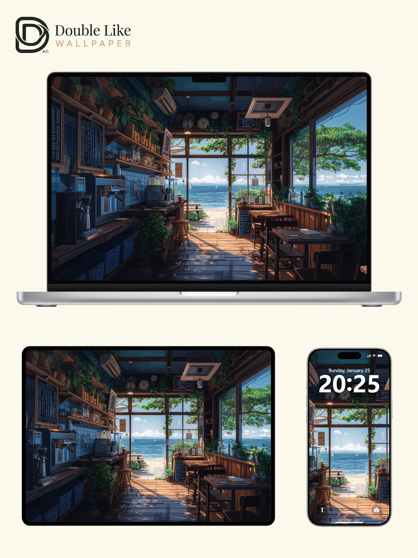 Seaside Coffee Shop Anime Inspired Aesthetic Wallpaper Pack [#WGF055]