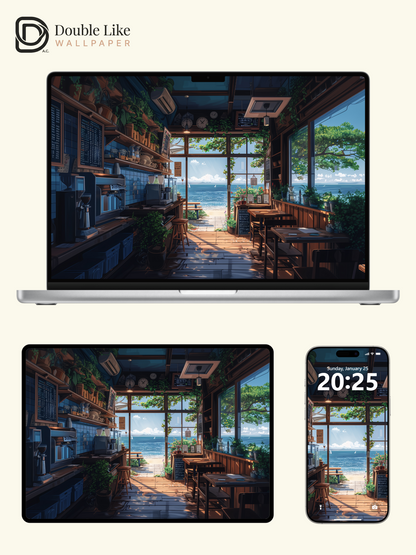 Seaside Coffee Shop Anime Inspired Aesthetic Wallpaper Pack [#WGF055]