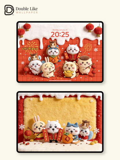 Happy Chinese New Year – Cute Mascot Lunar New Year Plush Wallpaper Set [#CKW523]