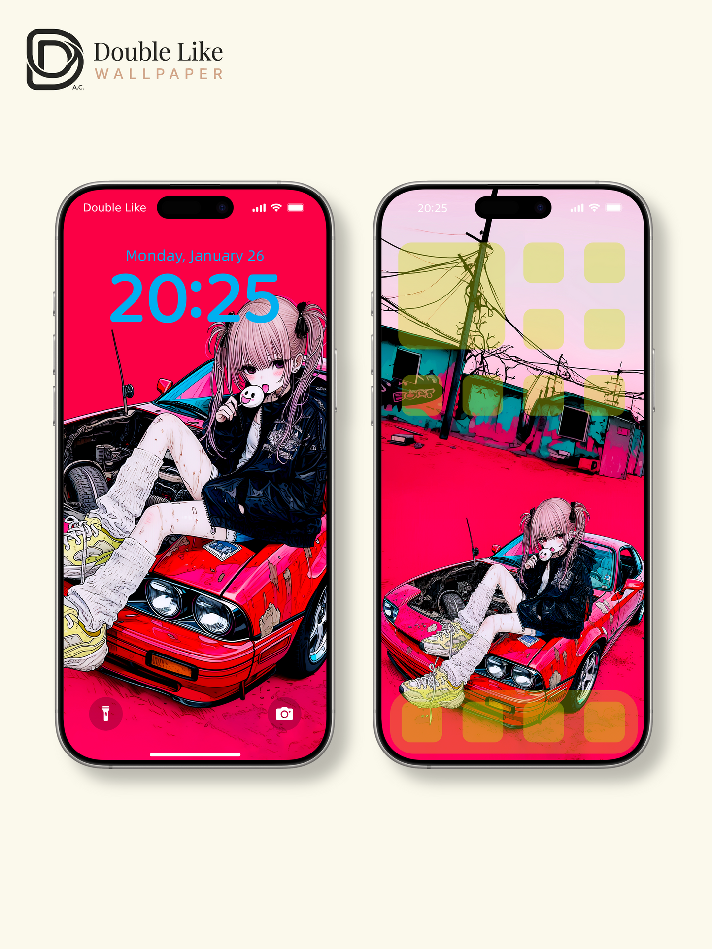 Retro Anime Girl Sports Car Cyberpunk Magenta Aesthetic Wallpaper Pack [#HW1512]