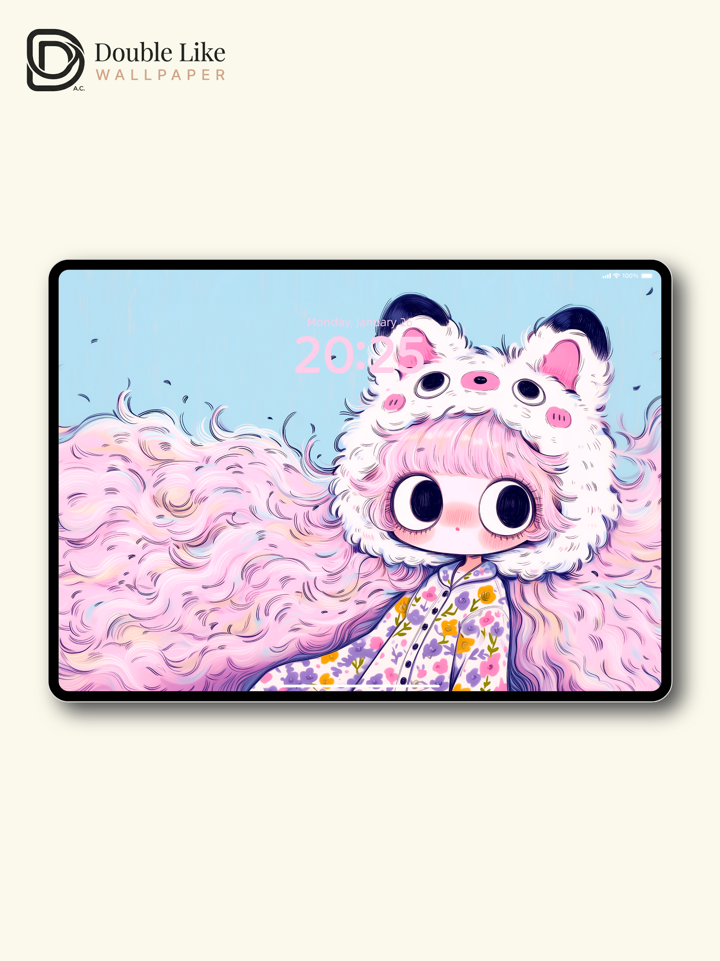 Kawaii Anime Girl Fluffy Animal Hat Sakura Floral Wallpaper [#HW1480]