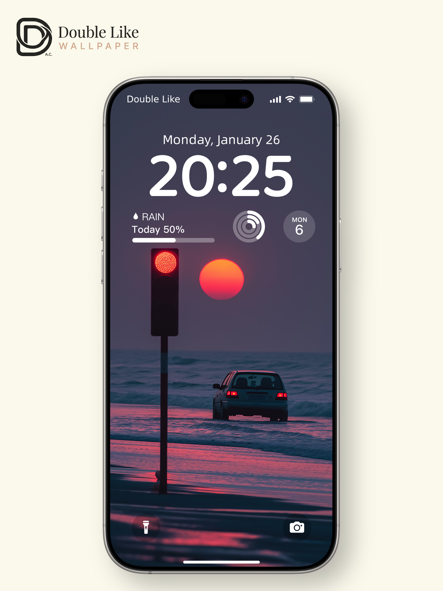 Lonely Red Traffic Light Sunset Beach Digital Art Wallpaper Pack [#ZJY218]
