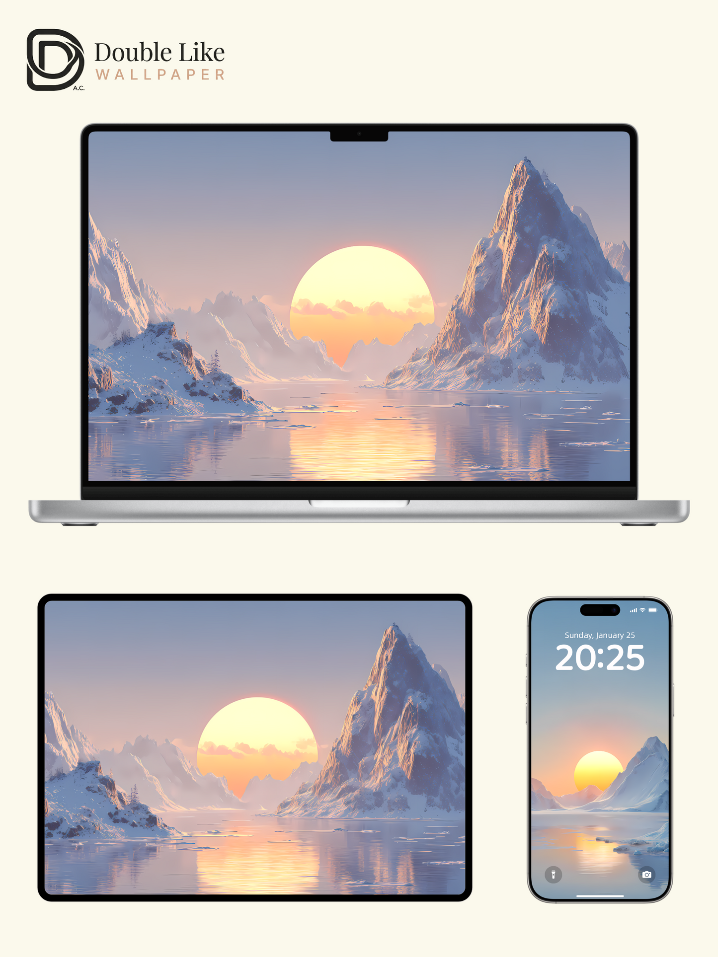 Aesthetic Dreamy Snow Mountain Sunset Landscape Digital Art Wallpaper [#LFHL1026]